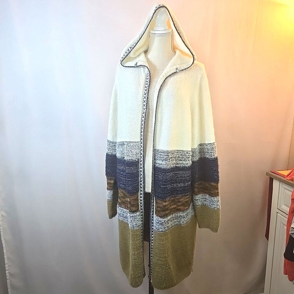 Fate Women's Open Hooded Cardigan Sweater Plus Size 2XL Long Multicolor Stripes